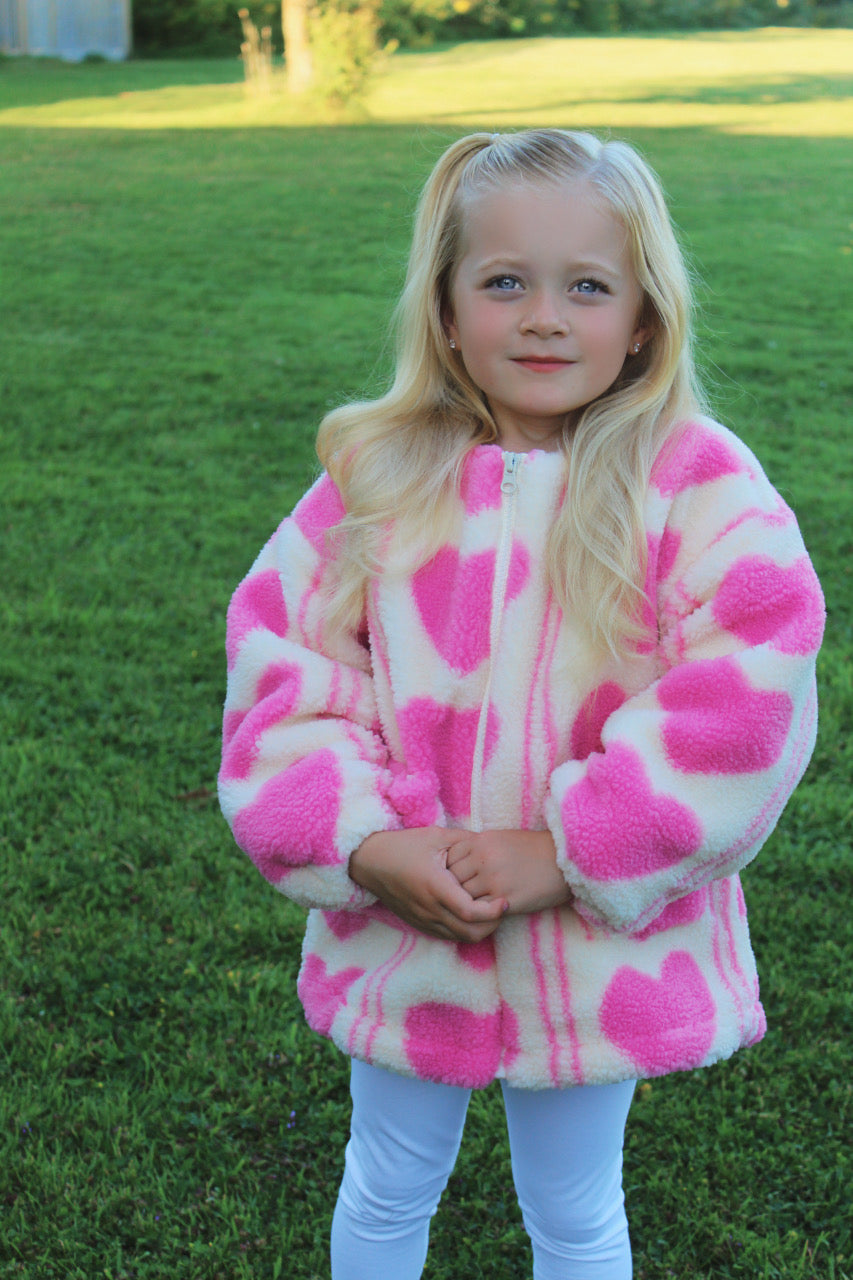 Girls pink plush heart fleece jacket